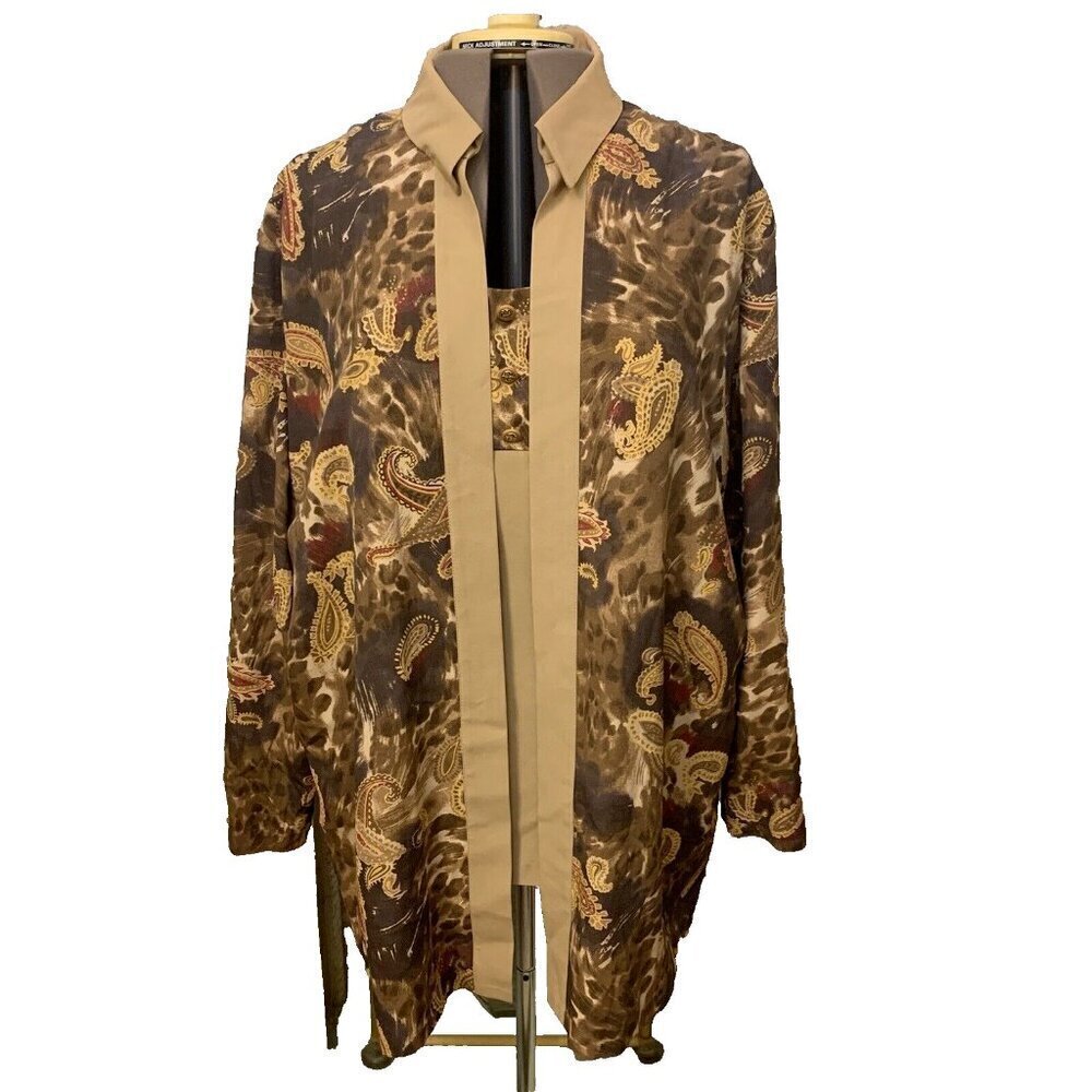 David Rose. Size 24W. Faux Layered Tan Jacket w Attached 1/2 Cami. USA. LC